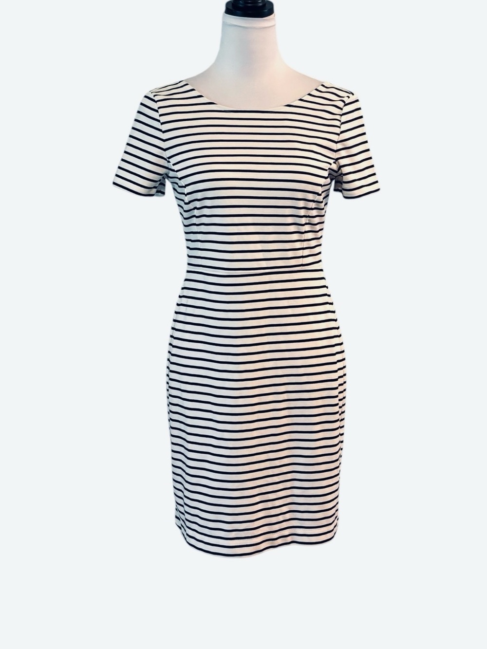 Banana Republic Classic Black & White Striped Short Sleeve Dress, Size 4P NEW